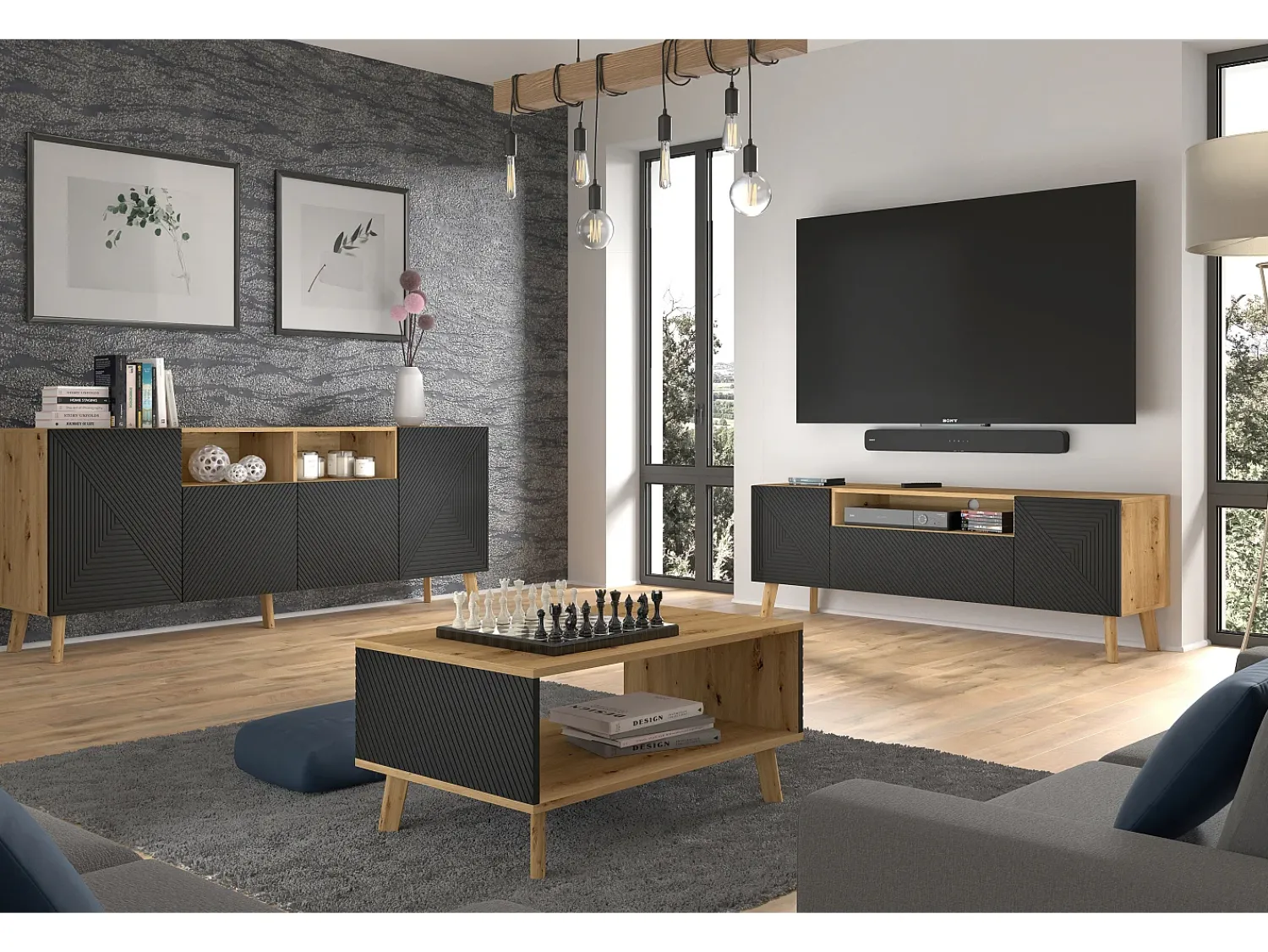 Furnlux Mesa de centro Nexa madeira e preto 45cm Preto / Creme