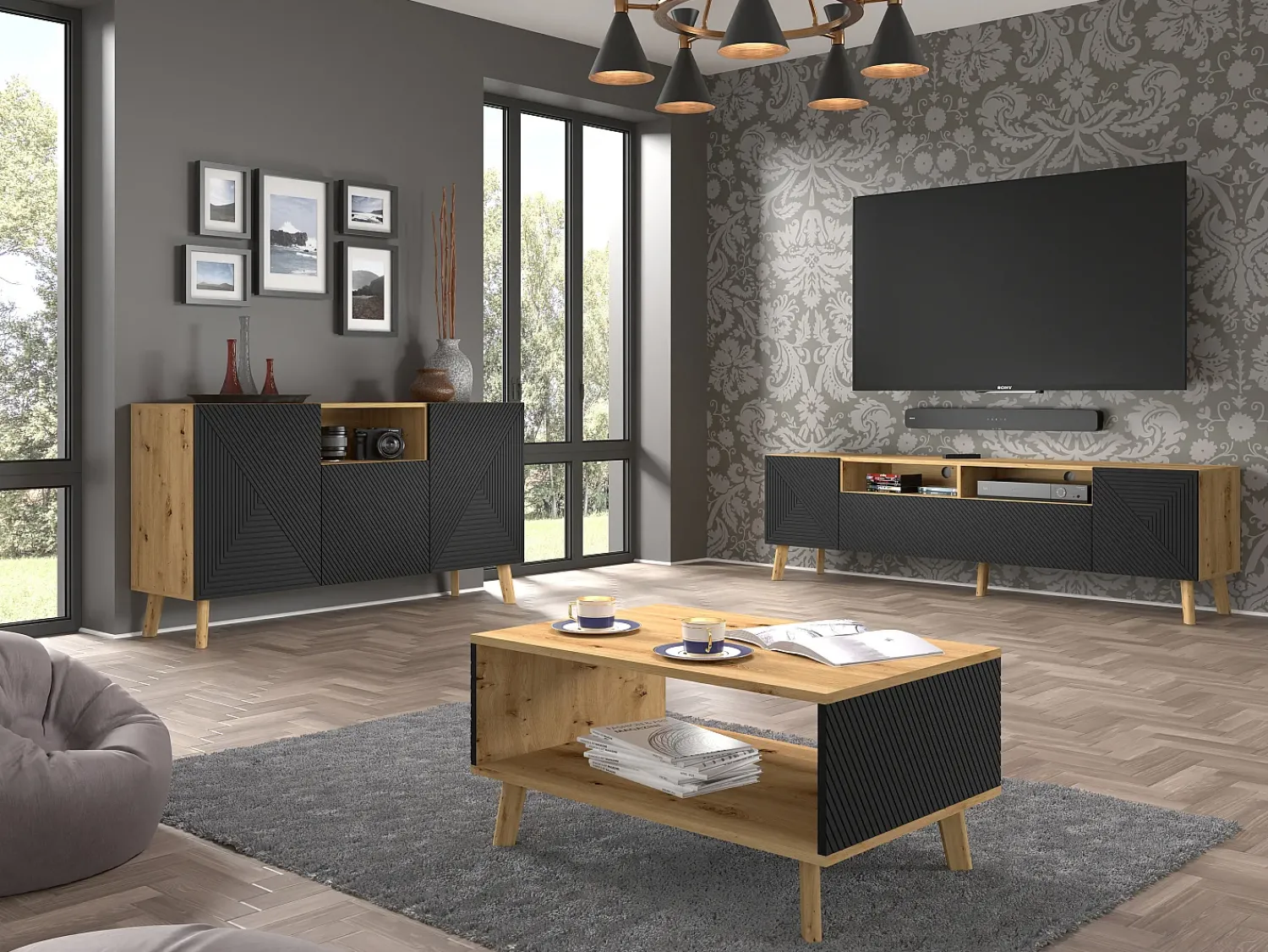 Furnlux Mesa de centro Nexa madeira e preto 45cm Preto / Creme