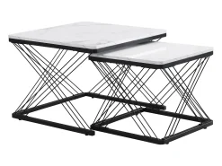 Mesa De Centro|Hauss Spole Mesa de centro nido - Juego de 2 - Tablero efecto mármol de alto brillo - Blanco y negro Branco