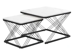 Mesa De Centro|Hauss Spole Mesa de centro nido - Juego de 2 - Tablero efecto mármol de alto brillo - Blanco y negro Branco