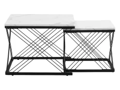 Mesa De Centro|Hauss Spole Mesa de centro nido - Juego de 2 - Tablero efecto mármol de alto brillo - Blanco y negro Branco