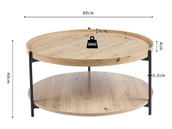 Mesa De Centro|Meublorama Mesa de centro NORWYN – Cor carvalho envelhecido – Mesa de centro redonda Ø80 cm – MDF – Design original Castanho