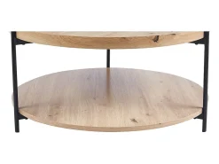 Mesa De Centro|Meublorama Mesa de centro NORWYN – Cor carvalho envelhecido – Mesa de centro redonda Ø80 cm – MDF – Design original Castanho