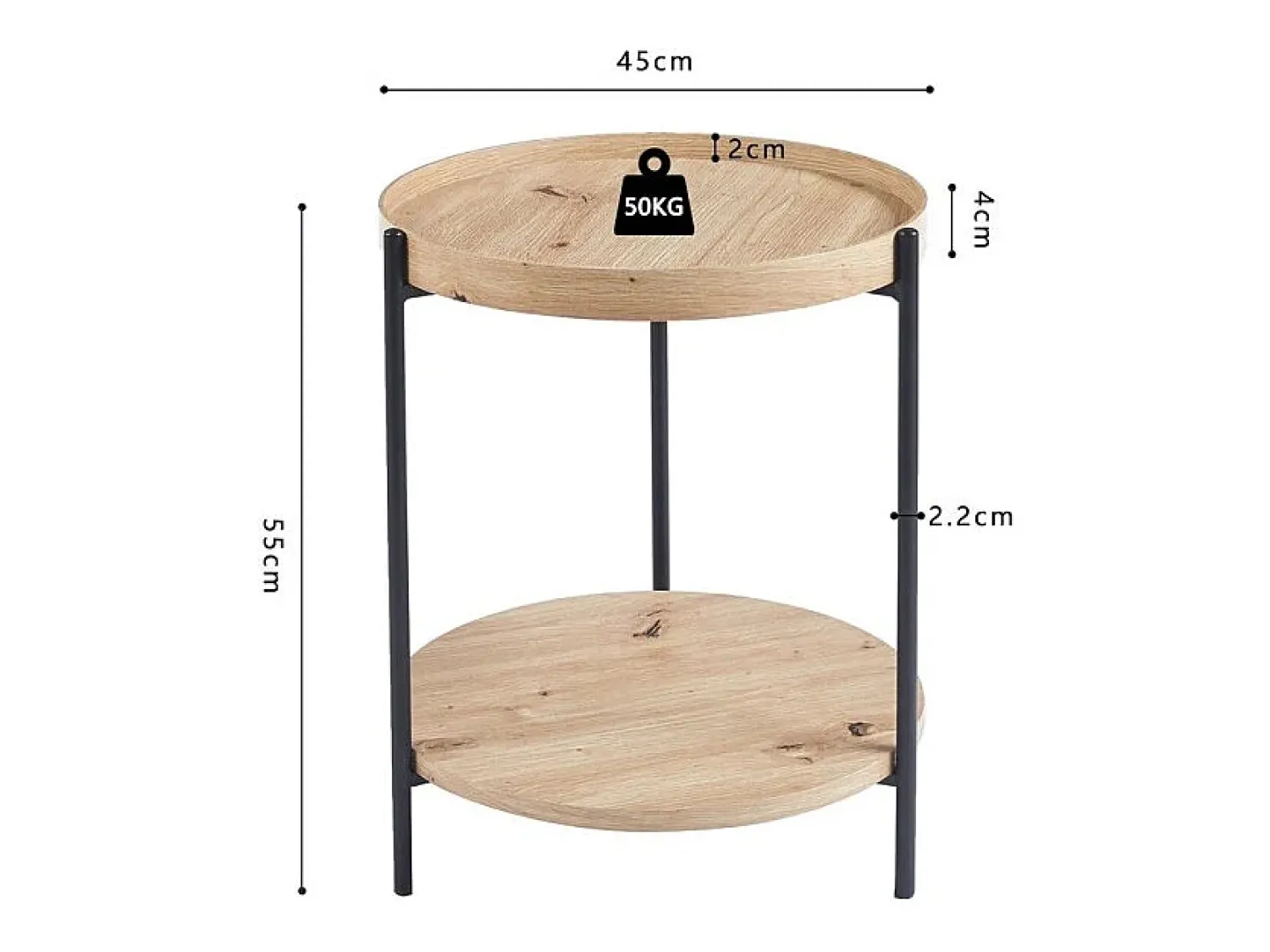 Mesa De Centro|Meublorama Mesa de centro NORWYN – Cor carvalho envelhecido – Mesa de centro redonda Ø45 cm – MDF – Design compacto e original Castanho