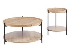 Mesa De Centro|Meublorama Mesa de centro NORWYN – Cor carvalho envelhecido – Mesa de centro redonda Ø45 cm – MDF – Design compacto e original Castanho