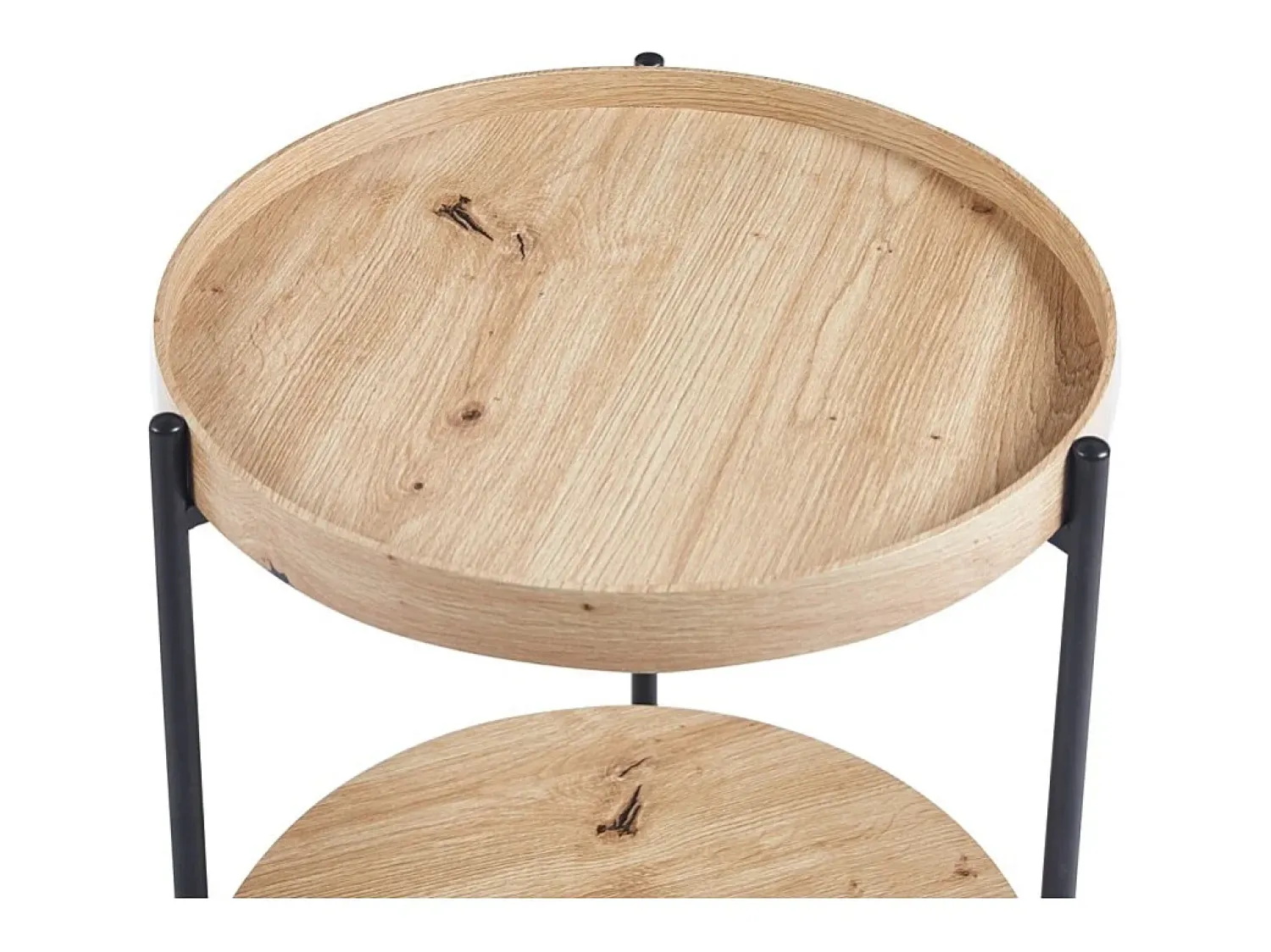 Mesa De Centro|Meublorama Mesa de centro NORWYN – Cor carvalho envelhecido – Mesa de centro redonda Ø45 cm – MDF – Design compacto e original Castanho