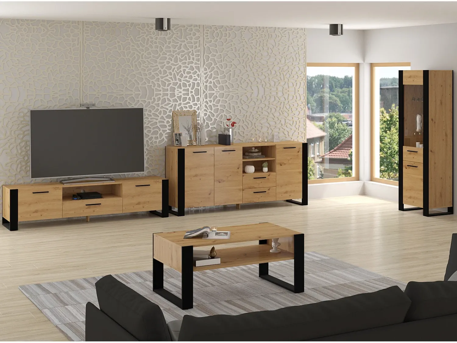 Mesa De Centro|Furnlux Mesa de centro Nouka madeira e preto 48cm Preto / Creme