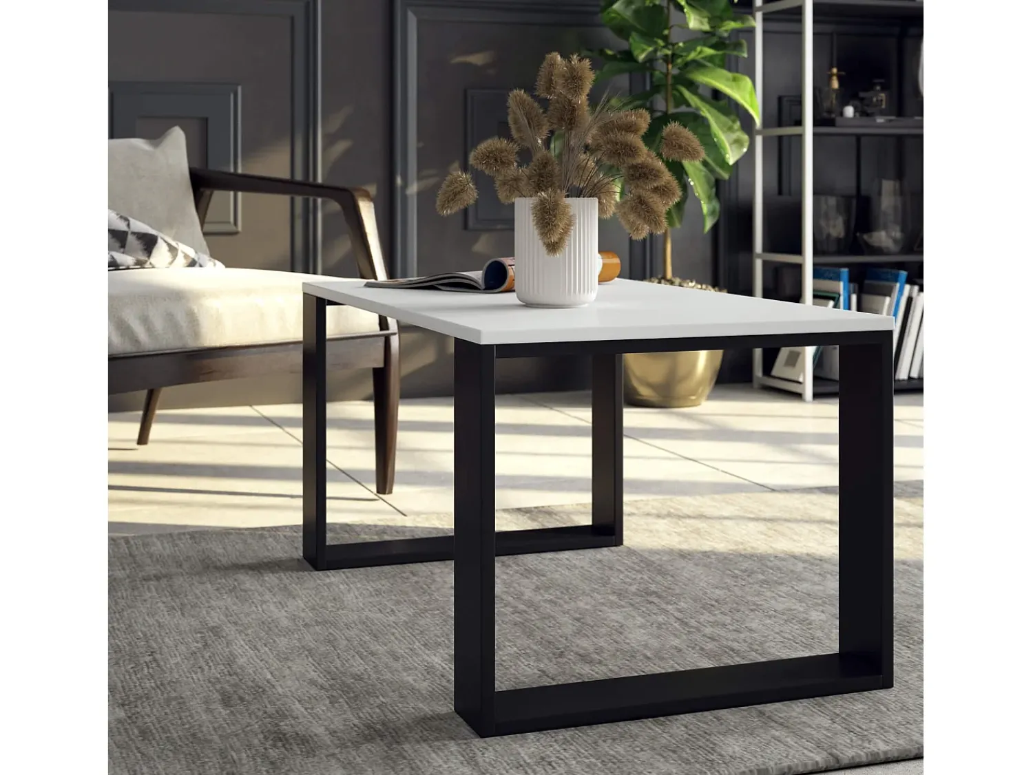 Mesa De Centro|Akord Mesa de Centro NOX Branco/Preto - Design Moderno, Laminado Durável, Fácil Montagem Preto / Branco