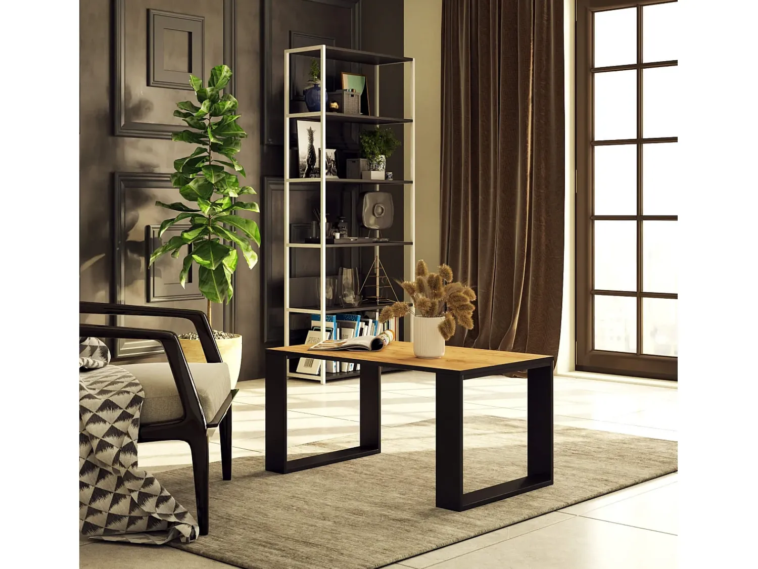 Mesa De Centro*Akord Mesa de Centro NOX Carvalho Craft/Preto Preto / Natural escuro