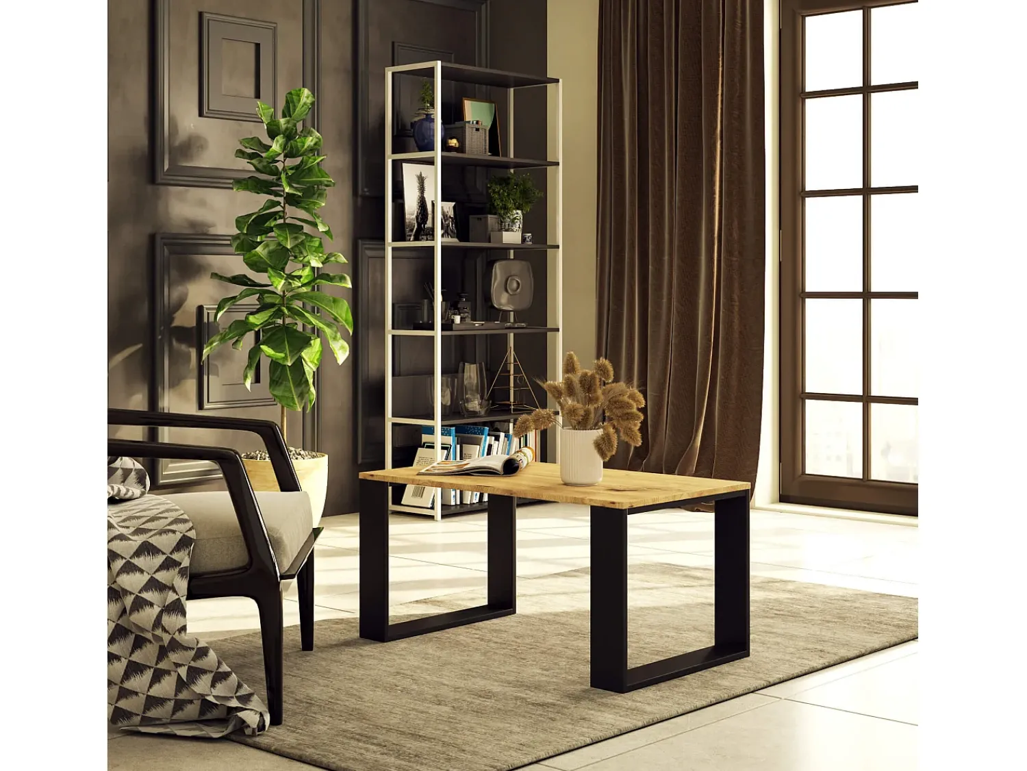 Clearance Akord Mesa de Centro NOX Carvalho Artisan/Preto Preto / Natural claro