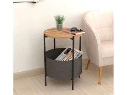Mesa de Centro Nyx Cinza 43x60cm Carvalho Safir, Pés de Metal e Melamina^ Mesa De Centro