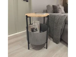 Mesa de Centro Nyx Cinza 43x60cm Carvalho Safir, Pés de Metal e Melamina^ Mesa De Centro