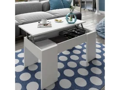 Mesa De Centro|Dmora Mesa de centro Oceanside, Mesa de centro com tampo elevatório, Mesa baixa de sala, 100x50h45/56 cm, brilhante Branco