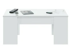 Mesa De Centro|Dmora Mesa de centro Oceanside, Mesa de centro com tampo elevatório, Mesa baixa de sala, 100x50h45/56 cm, brilhante Branco