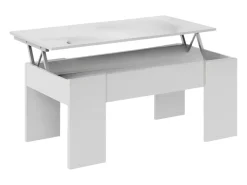 Mesa De Centro|Dmora Mesa de centro Oceanside, Mesa de centro com tampo elevatório, Mesa baixa de sala, 100x50h45/56 cm, brilhante Branco