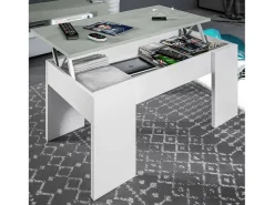 Outlet Dmora Mesa de centro Oceanside, Mesa de centro com tampo elevável, Mesa baixa de sala, 100x50h45/56 cm, e concreto Branco