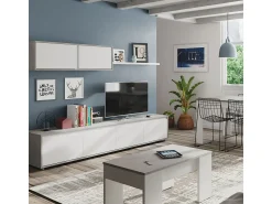 Outlet Dmora Mesa de centro Oceanside, Mesa de centro com tampo elevável, Mesa baixa de sala, 100x50h45/56 cm, e concreto Branco