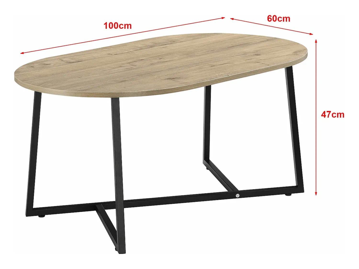 Helloshop26 Mesa de centro oval 100 x 60 x 47 cm com efeito de carvalho 03_0008519^ Mesa De Centro
