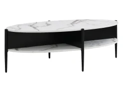 Mesa De Centro*Vente-unique Mesa de centro oval com 4 nichos em MDF e metal efeito mármore branco e preto - EVARO Preto / Branco