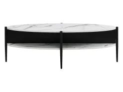 Mesa De Centro*Vente-unique Mesa de centro oval com 4 nichos em MDF e metal efeito mármore branco e preto - EVARO Preto / Branco