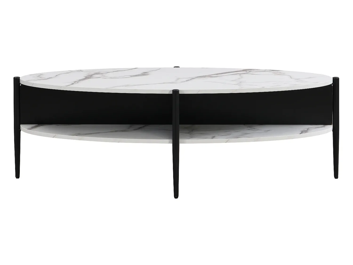 Mesa De Centro*Vente-unique Mesa de centro oval com 4 nichos em MDF e metal efeito mármore branco e preto - EVARO Preto / Branco