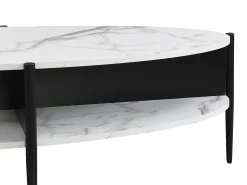 Mesa De Centro*Vente-unique Mesa de centro oval com 4 nichos em MDF e metal efeito mármore branco e preto - EVARO Preto / Branco