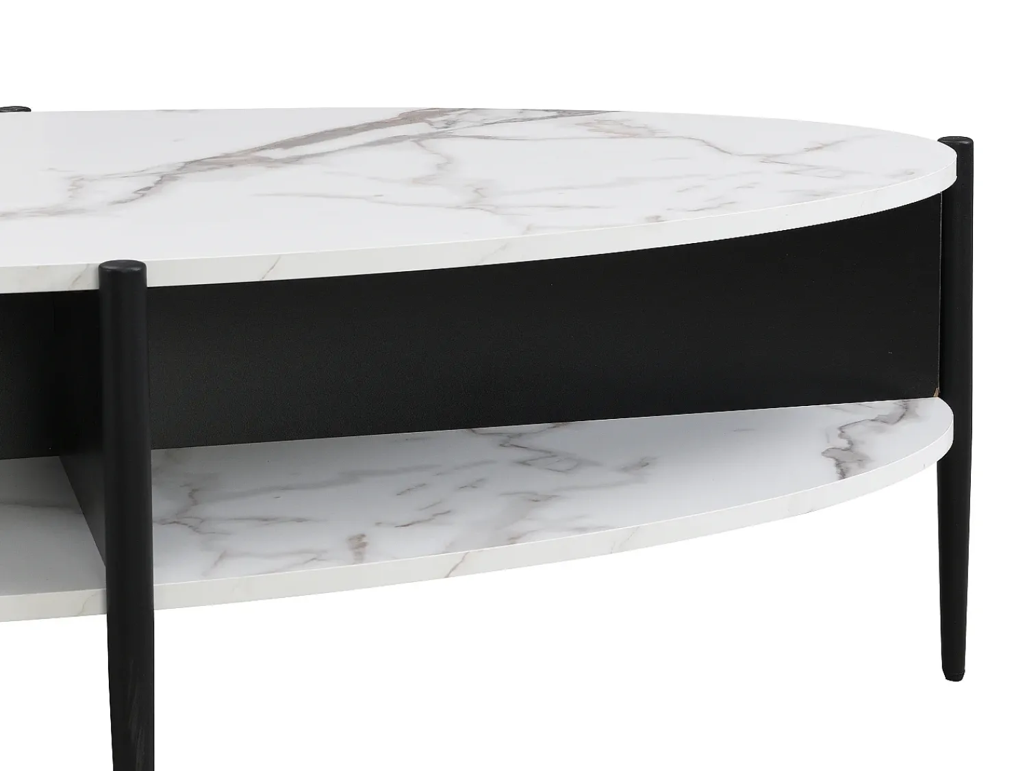 Mesa De Centro*Vente-unique Mesa de centro oval com 4 nichos em MDF e metal efeito mármore branco e preto - EVARO Preto / Branco