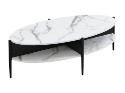 Mesa De Centro*Vente-unique Mesa de centro oval com 4 nichos em MDF e metal efeito mármore branco e preto - EVARO Preto / Branco