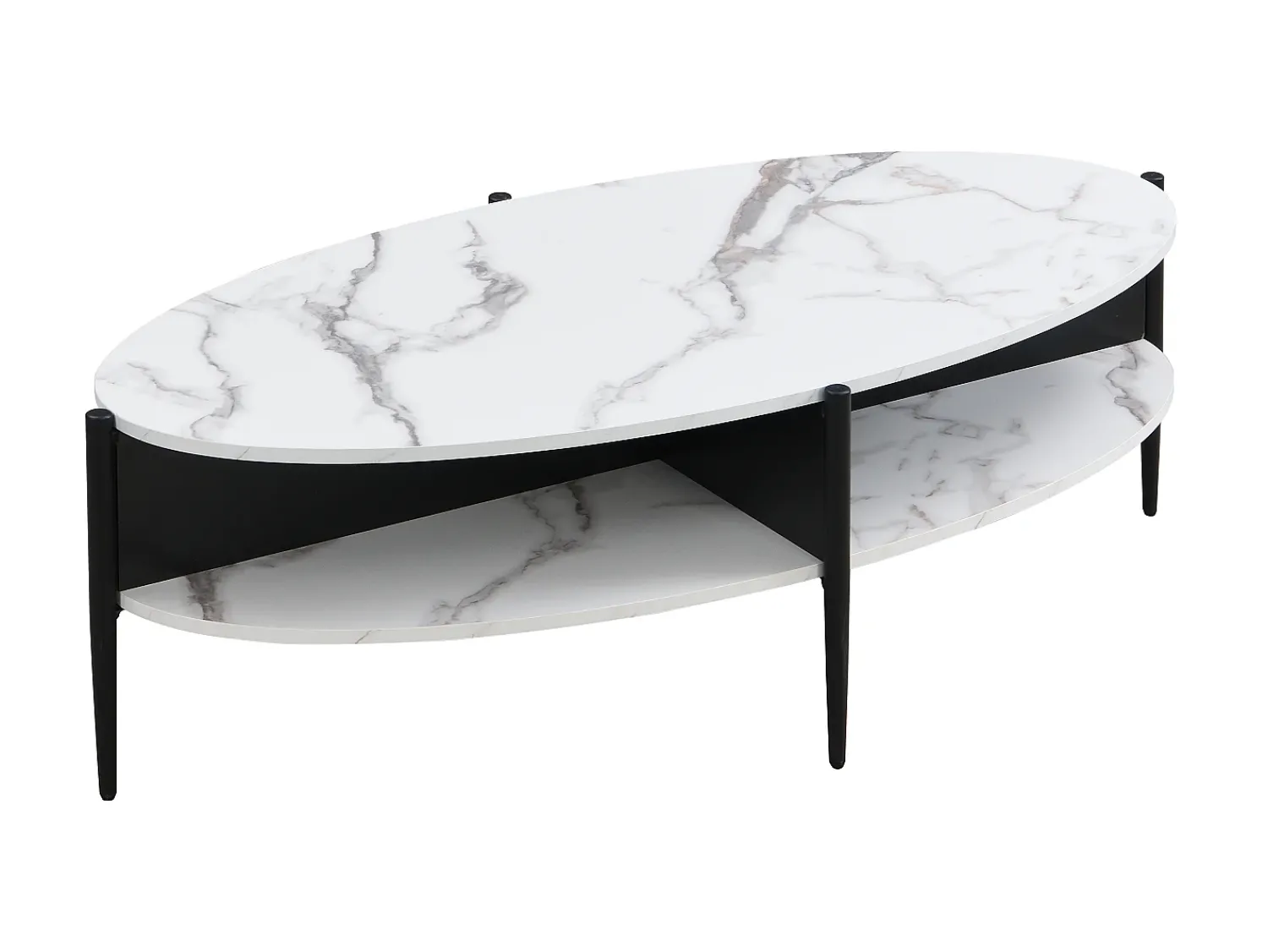 Mesa De Centro*Vente-unique Mesa de centro oval com 4 nichos em MDF e metal efeito mármore branco e preto - EVARO Preto / Branco