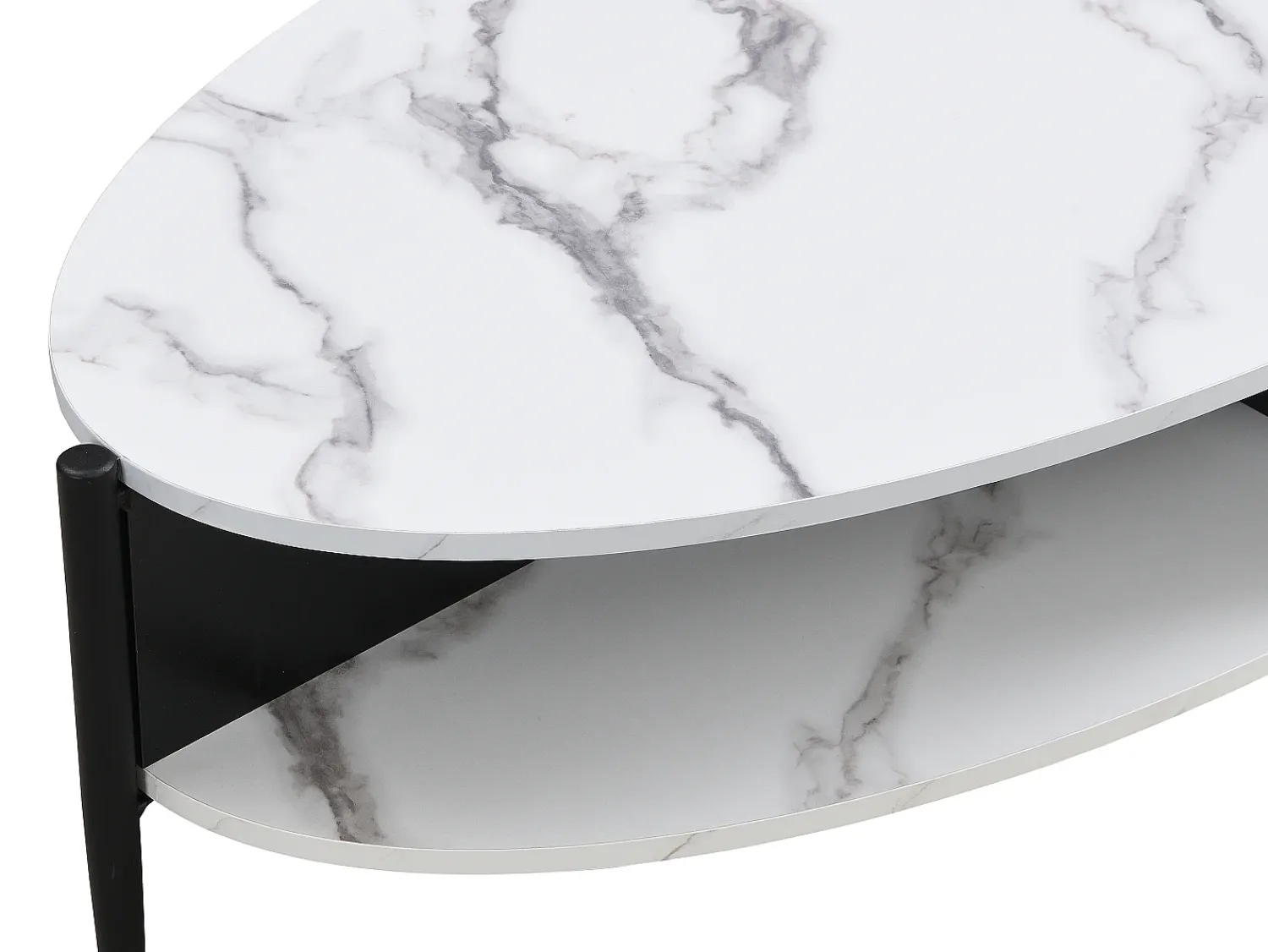 Mesa De Centro*Vente-unique Mesa de centro oval com 4 nichos em MDF e metal efeito mármore branco e preto - EVARO Preto / Branco