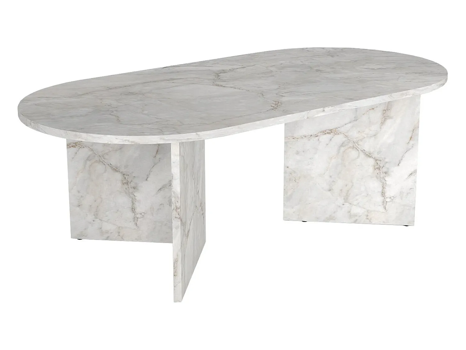 Mesa De Centro*Vente-unique Mesa de centro oval cor efeito mármore - TOPANIA Branco