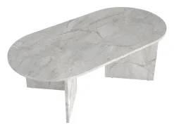 Mesa De Centro*Vente-unique Mesa de centro oval cor efeito mármore - TOPANIA Branco