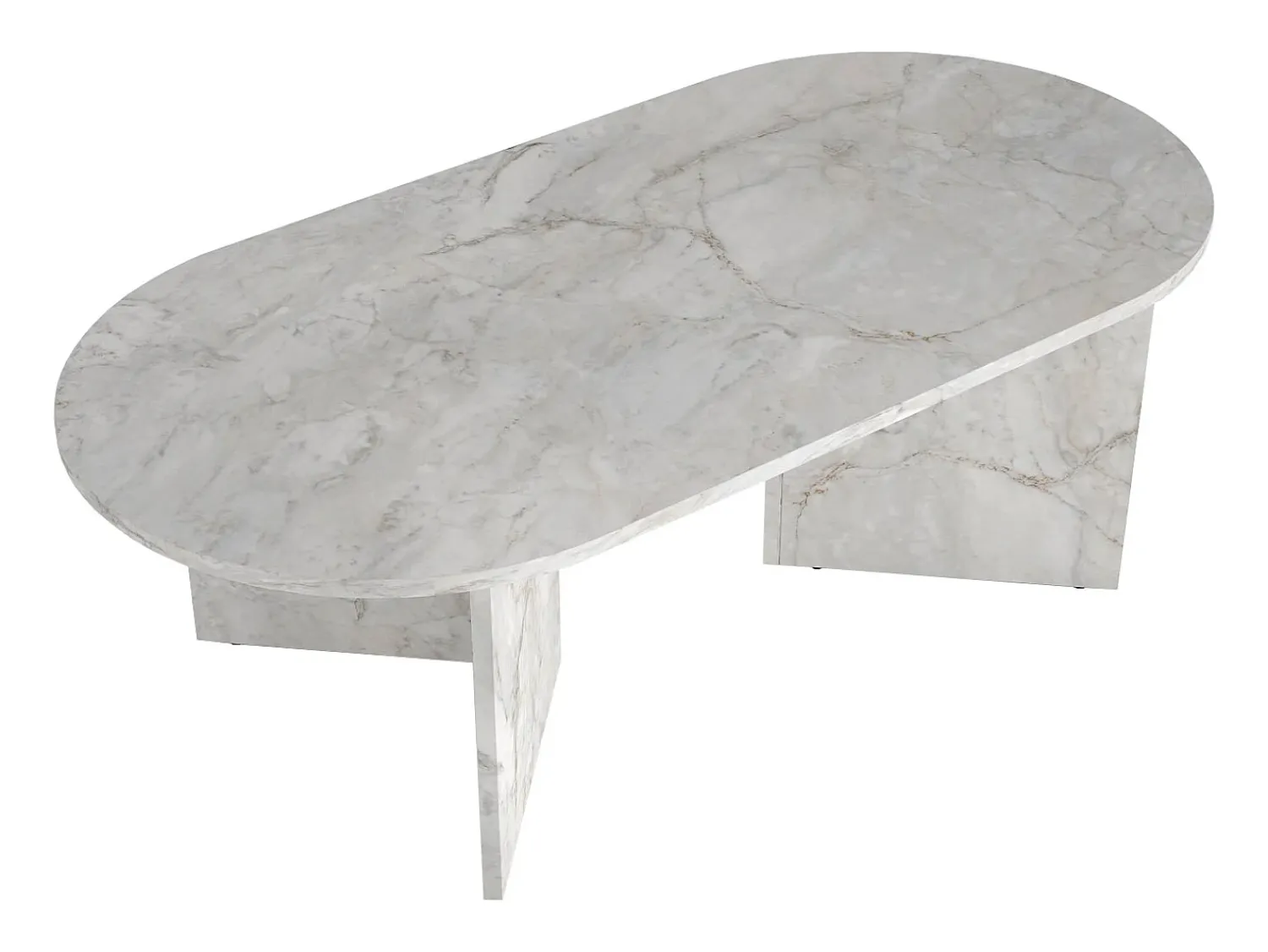 Mesa De Centro*Vente-unique Mesa de centro oval cor efeito mármore - TOPANIA Branco