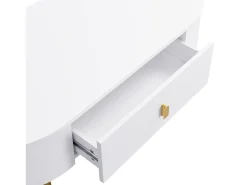 Clearance Hauss Spole Mesa de centro oval 108x50x40 com 2 gavetas, estrutura branca com puxadores e pés em metal dourado. Branco