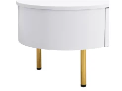 Clearance Hauss Spole Mesa de centro oval 108x50x40 com 2 gavetas, estrutura branca com puxadores e pés em metal dourado. Branco