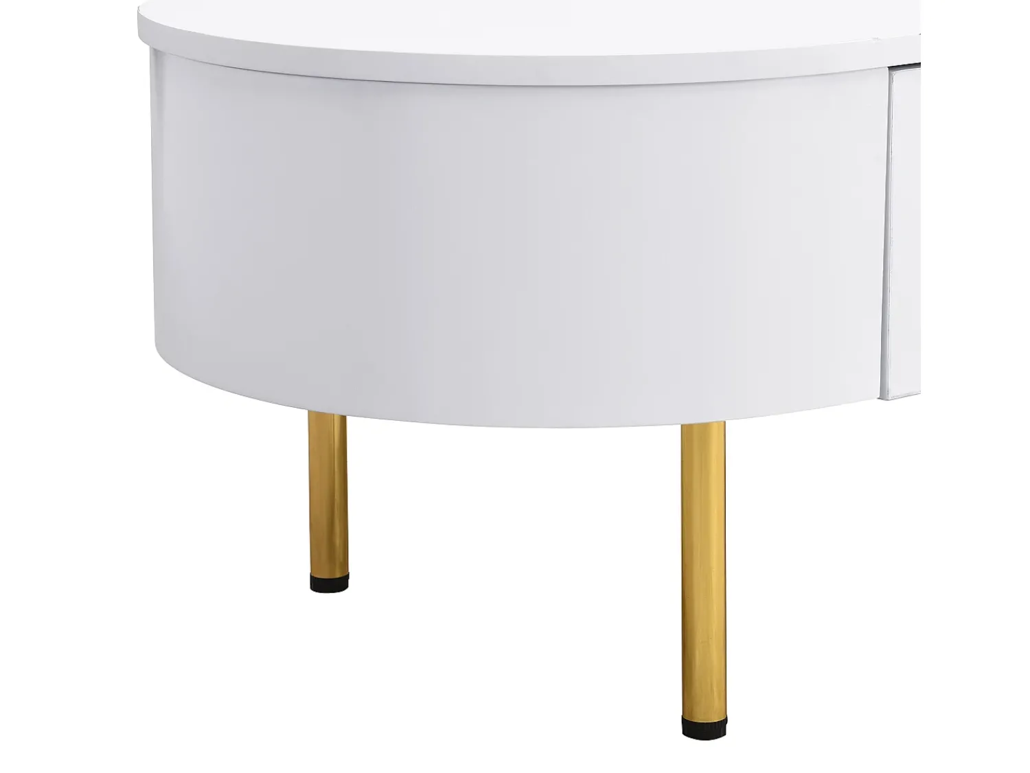 Clearance Hauss Spole Mesa de centro oval 108x50x40 com 2 gavetas, estrutura branca com puxadores e pés em metal dourado. Branco