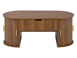 Mesa De Centro*ModernLuxe Mesa de centro ovalada ajustável em altura 100x50x40,5 cm - Prateleiras abertas e armazenamento oculto - 2 portas de correr - MDF - Marrom Castanho