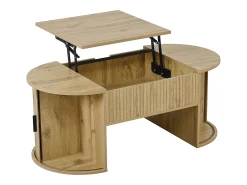 Mesa De Centro*ModernLuxe Mesa de centro ovalada ajustável em altura 100x50x40,5 cm - Prateleiras abertas e armazenamento oculto - 2 portas de correr - MDF - Natural Natural claro