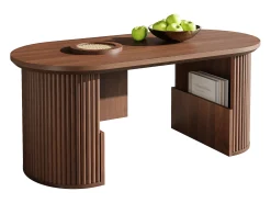 Mesa De Centro*ModernLuxe Mesa de centro ovalada 105x50x46,5 cm - Estilo retrô - Armazenamento aberto - MDF - Marrom Castanho