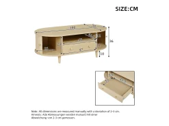 ModernLuxe Mesa de centro ovalada 100x50x36 cm - 1 gaveta e 2 portas de correr - Armazenamento aberto - Folheado nogueira - MDF - Natural^ Mesa De Centro