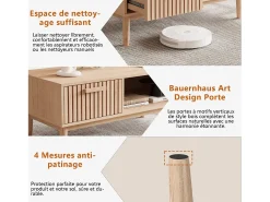 Consola| Mesa de centro para sala de estar com armazenamento - tampo resistente, pernas de madeira maciça, painel de arte arejado, gerenciamento de cabos, 100x50x43 cm Natural claro