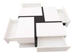 Mesa De Centro| Mesa de centro para sala de estar com 4 gavetas, design moderno, duas prateleiras, design exclusivo, branca. Branco