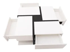 Mesa De Centro| Mesa de centro para sala de estar com 4 gavetas, design moderno, duas prateleiras, design exclusivo, branca. Branco