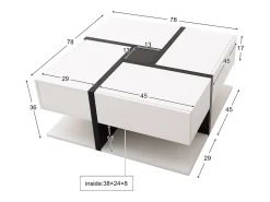 Mesa De Centro| Mesa de centro para sala de estar com 4 gavetas, design moderno, duas prateleiras, design exclusivo, branca. Branco