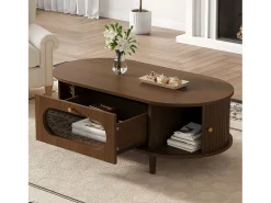 Mesa De Centro*Merax Mesa de centro para sala de estar - 100 x 50 x 36 cm - com 1 gaveta + portas de correr - MDF - marrom Castanho