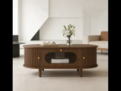 Mesa De Centro*Merax Mesa de centro para sala de estar - 100 x 50 x 36 cm - com 1 gaveta + portas de correr - MDF - marrom Castanho