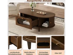 Mesa De Centro*Merax Mesa de centro para sala de estar - 100 x 50 x 36 cm - com 1 gaveta + portas de correr - MDF - marrom Castanho
