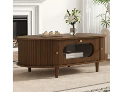 Mesa De Centro*Merax Mesa de centro para sala de estar - 100 x 50 x 36 cm - com 1 gaveta + portas de correr - MDF - marrom Castanho