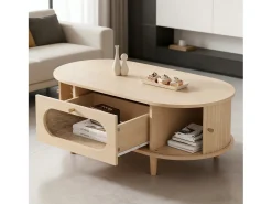 Mesa De Centro*Merax Mesa de centro para sala de estar - 100 x 50 x 36 cm - com 1 gaveta + portas de correr - MDF - cor natural Natural claro