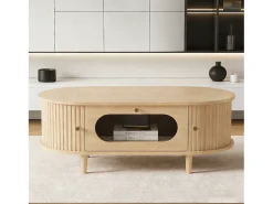 Mesa De Centro*Merax Mesa de centro para sala de estar - 100 x 50 x 36 cm - com 1 gaveta + portas de correr - MDF - cor natural Natural claro